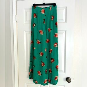 High Waist Teal Blue Green Floral Palazzo Long Pants Size L